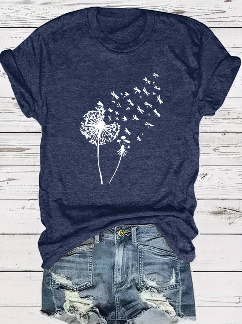 Zoe – t-shirt with dandelion print and crew neck