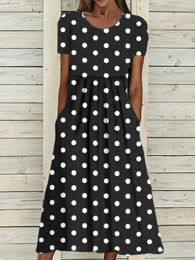 Eleanor – airy, short-sleeved, polka dot dress with a round neckline