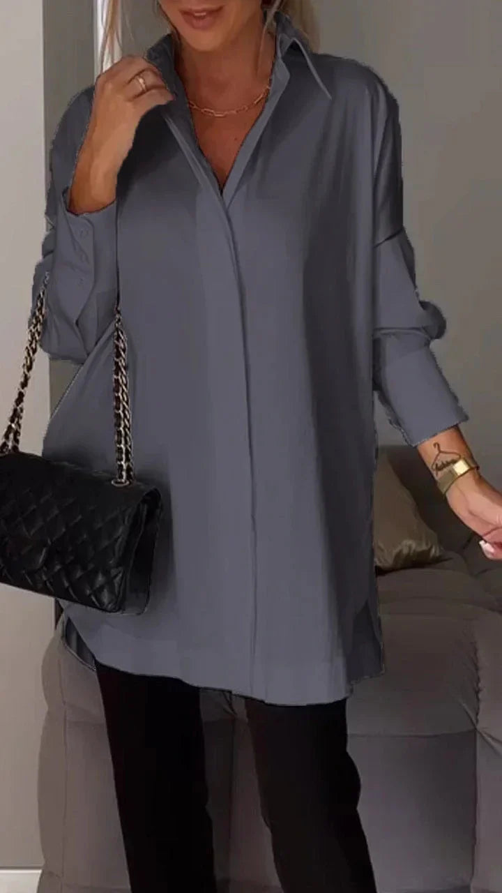 Elegant oversize shirt blouse with rolled sleeves