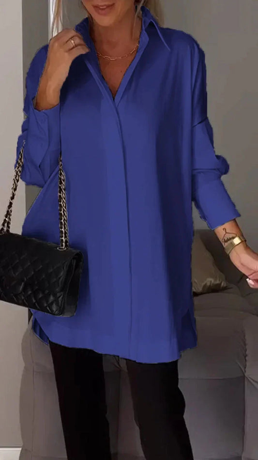 Elegant oversize shirt blouse with rolled sleeves