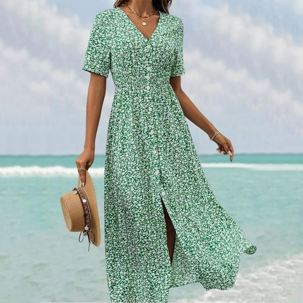 Grace – airy maxi dress with short sleeves and v-neck