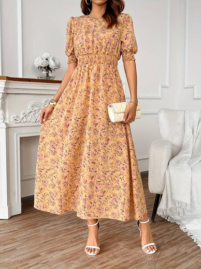 Amelia – dress with round neck and floral print for spring and summer