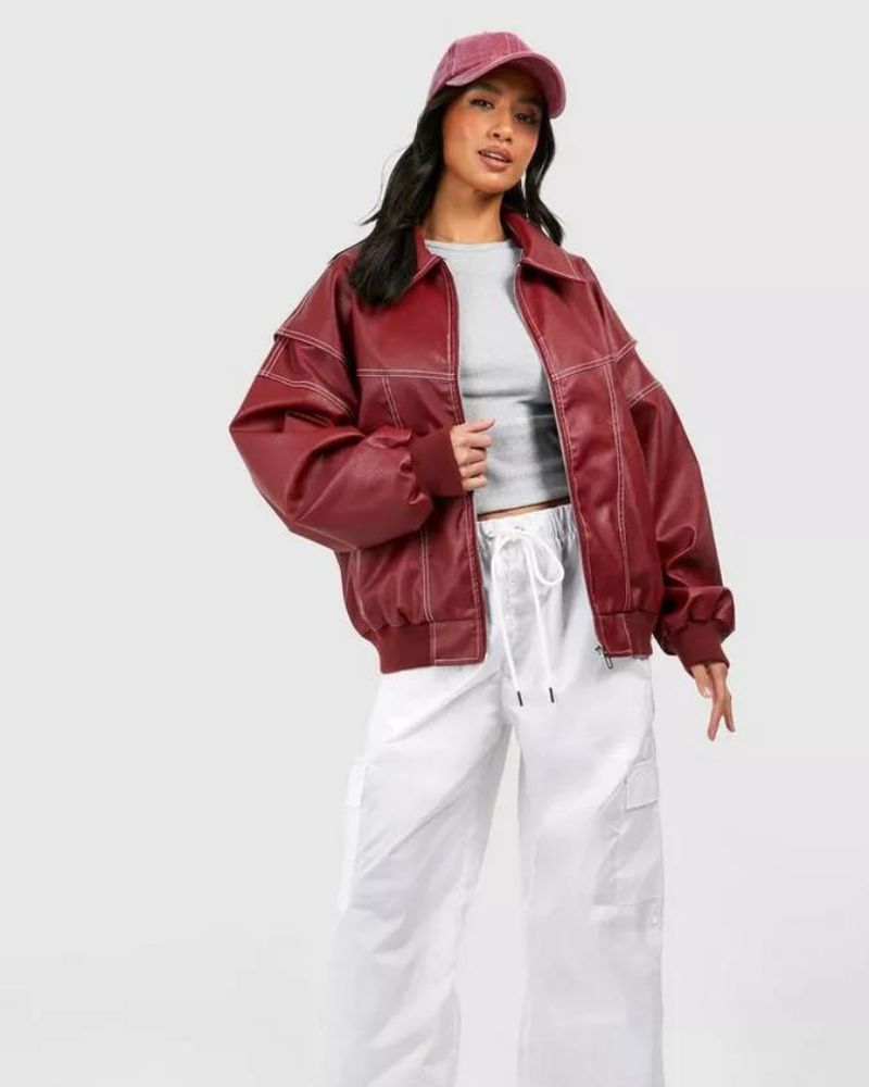 Chic leather bomber jacket for women - Khalil