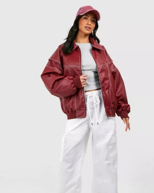 Chic leather bomber jacket for women - Khalil