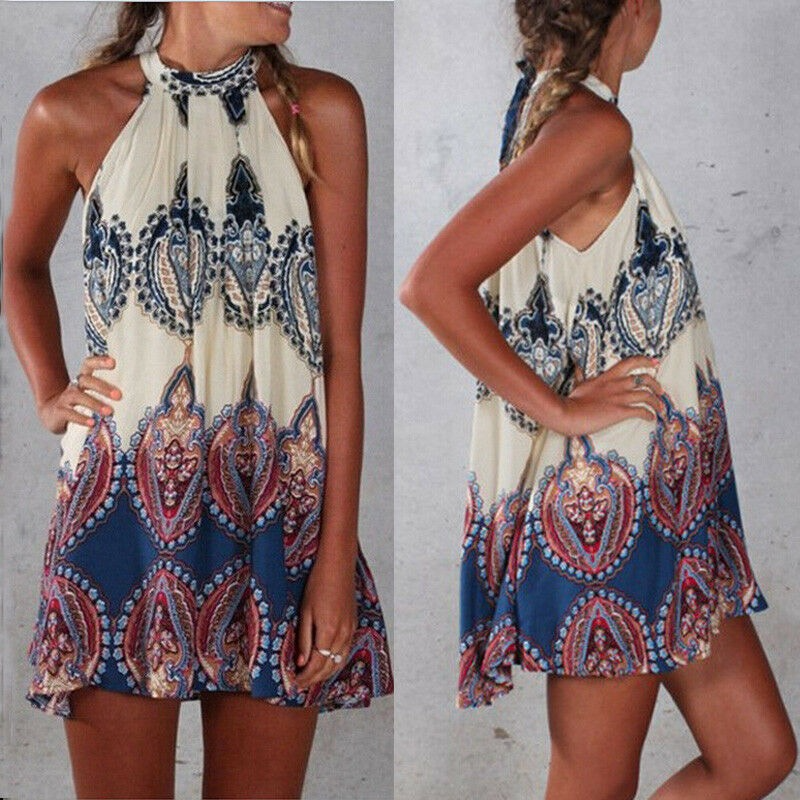 Aurora - sleeveless summer dress with ethnic print