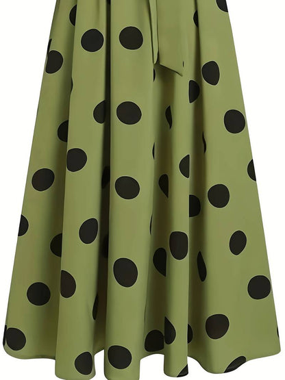 Scarlett - polka dot a line long sleeve crew neck dress