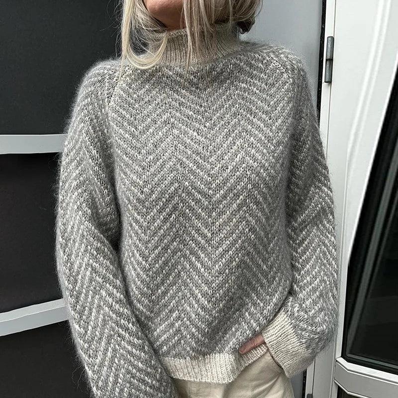 Gray striped long sleeve sweater