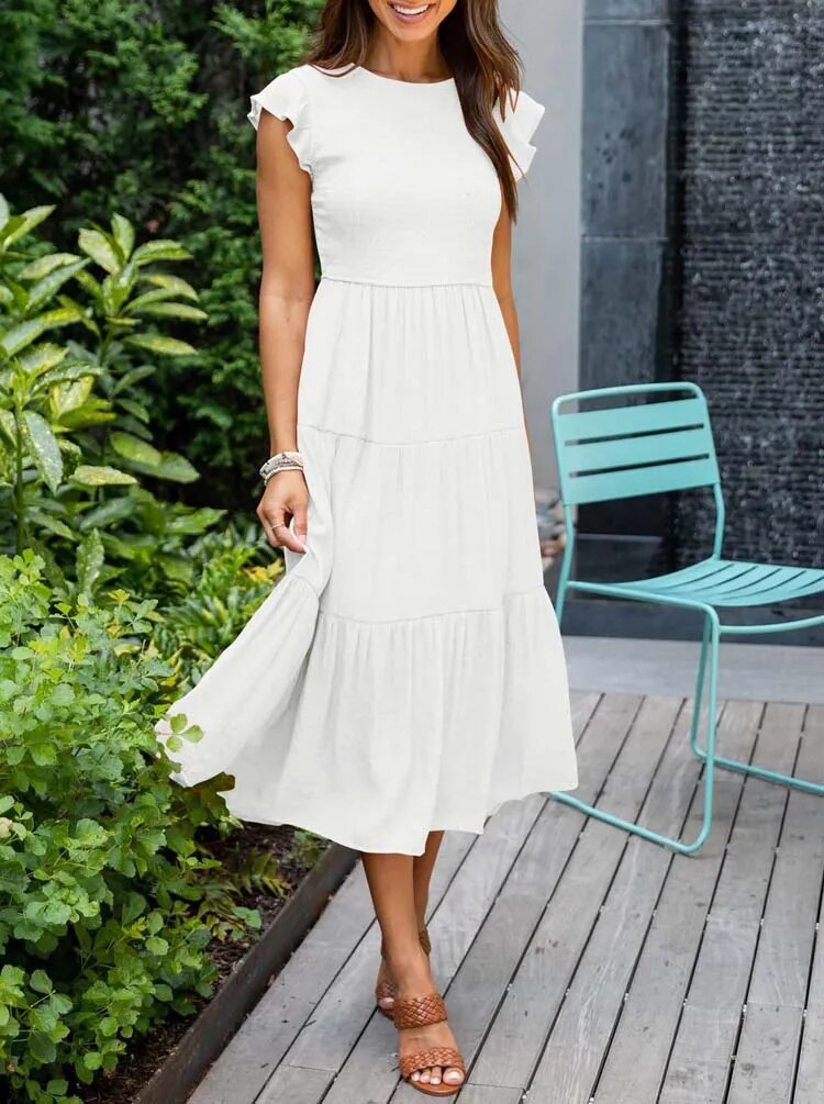 Elegant - summer dress with ruffle details and pockets