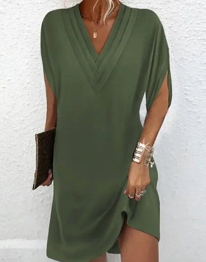 Harper - green simple v-neck mini dress