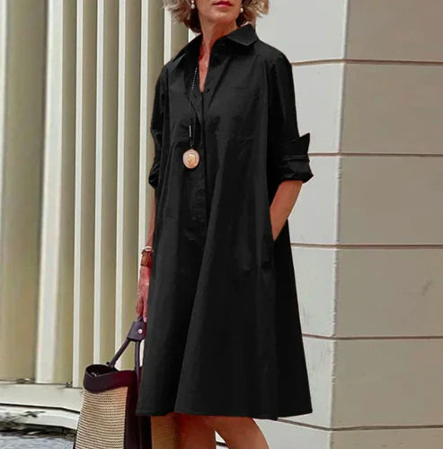 Solid color shirt dress for women