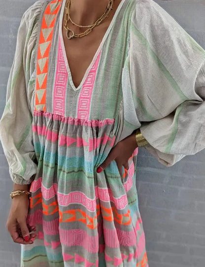 Luisa – colorful maxi dress with geometric pattern