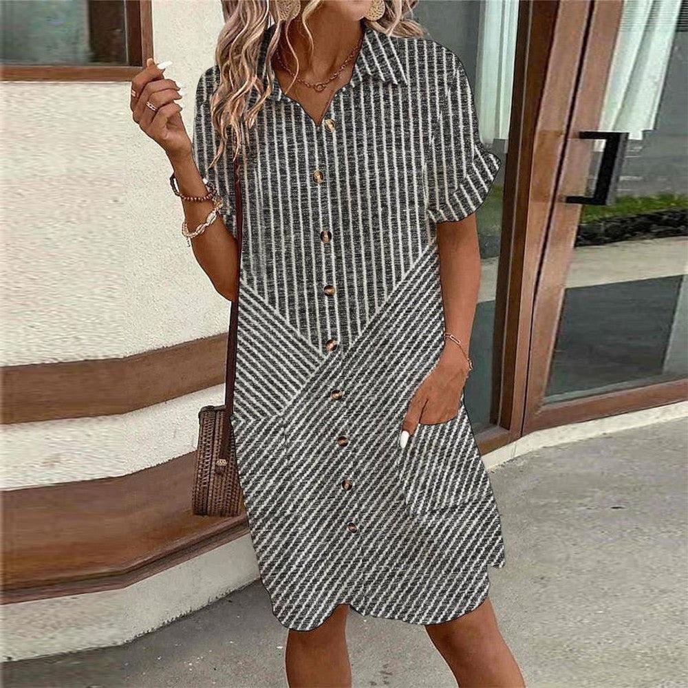 Megan – gray short sleeve striped mini dress