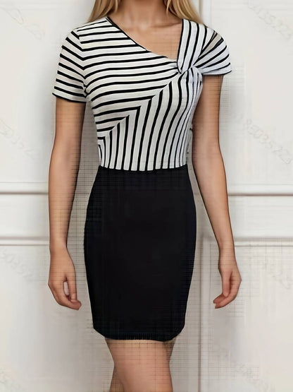 Lily – elegant, short-sleeved, striped dress