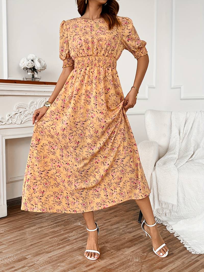 Amelia – dress with round neck and floral print for spring and summer