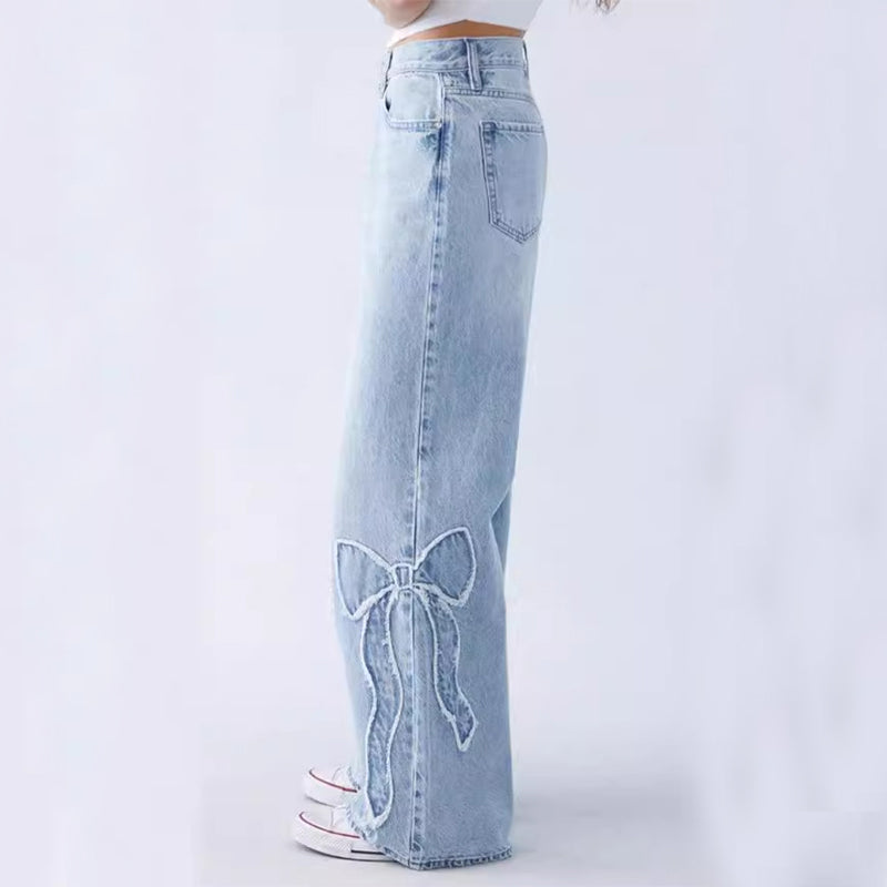 Wiga - denim trousers with bow embroidery