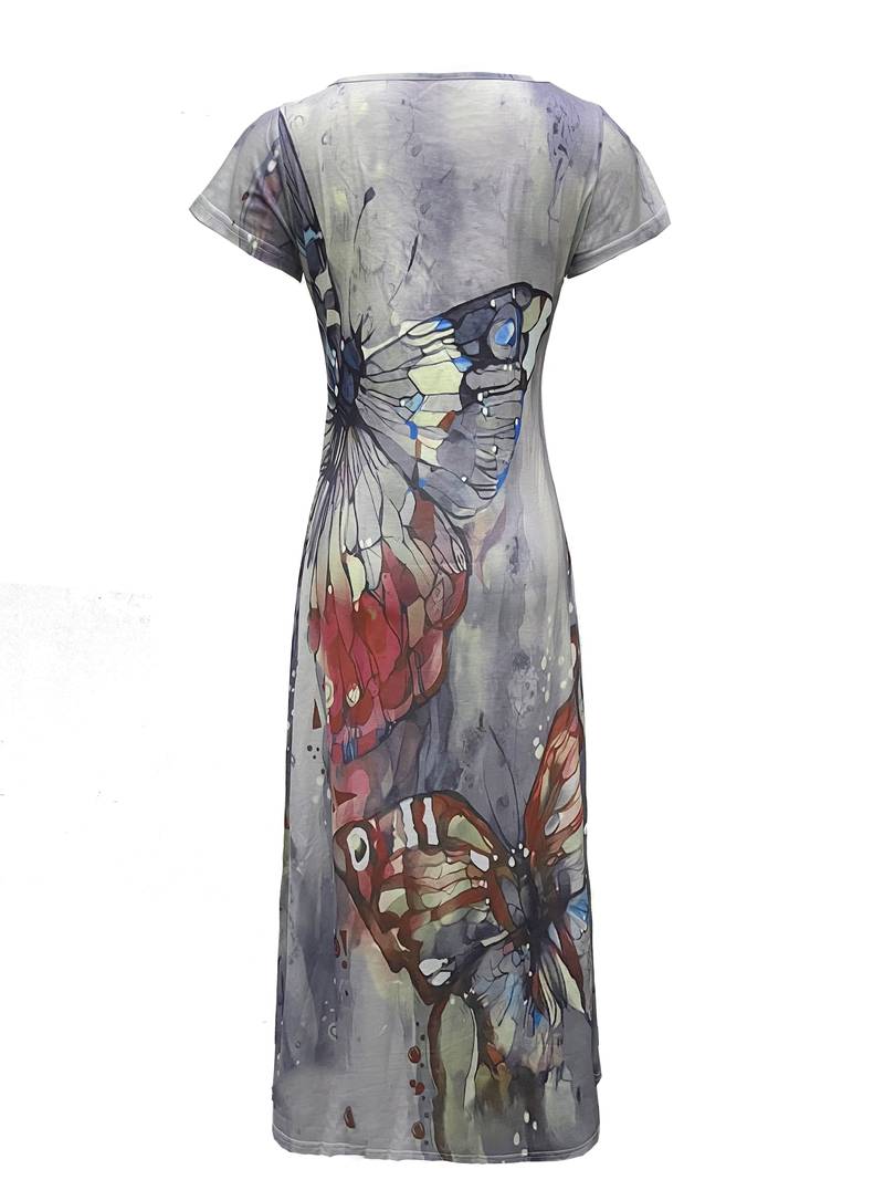 Grace - butterfly print v-neck dress for spring & summer