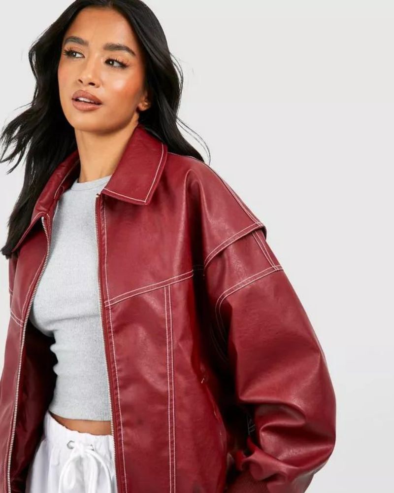 Chic leather bomber jacket for women - Khalil