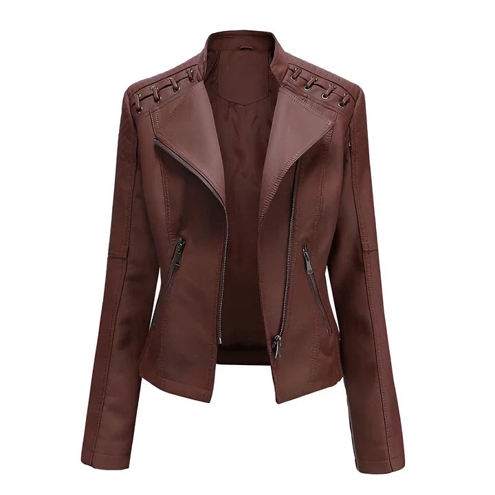 Arline - pu leather jacket with zipper closure