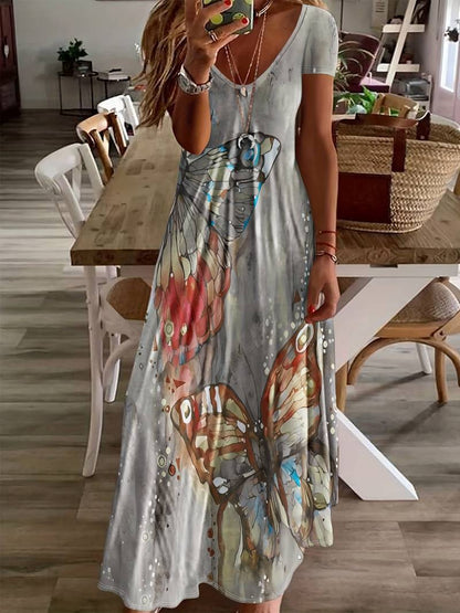 Grace - butterfly print v-neck dress for spring & summer