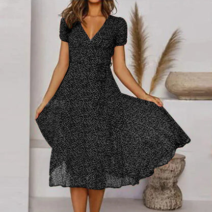 Swing A-line dress with V-neck and swing hem