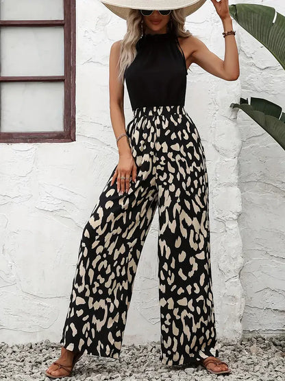 Ledi - leopard print wide leg jumpsuit