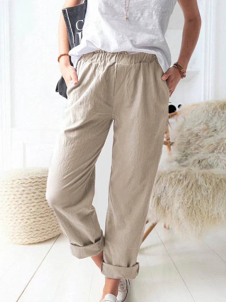 Casual linen trousers with elastic band - comfortable & stylish