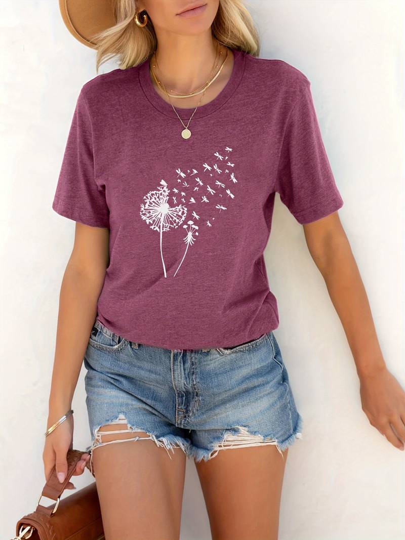 Zoe – t-shirt with dandelion print and crew neck