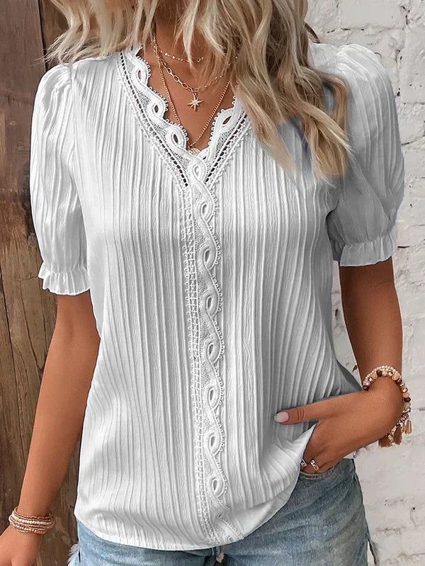 Emma – elegant blouse with v-neck and lace