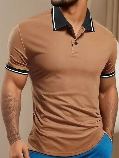 Caleb trendy color block short sleeve shirt with button fastening and lapels