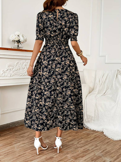 Amelia – dress with round neck and floral print for spring and summer