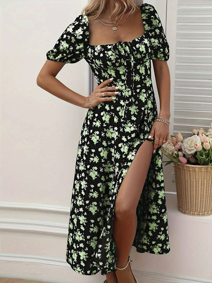 Ava split hem floral a-line dress for spring