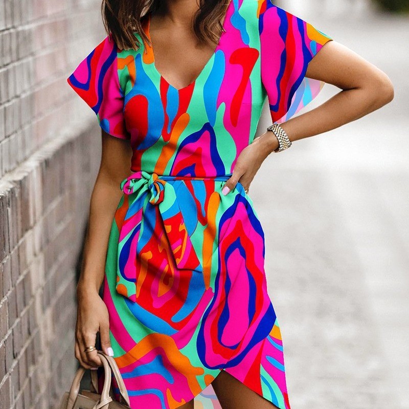 Layla – abstract one shoulder strappy dress