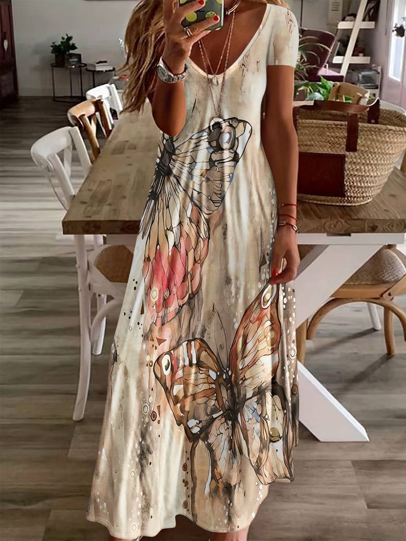 Grace - butterfly print v-neck dress for spring & summer