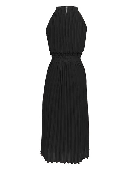 Camila – elegant x-summer midi dress with a round neckline and gathered waist