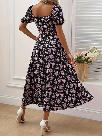 Ava split hem floral a-line dress for spring