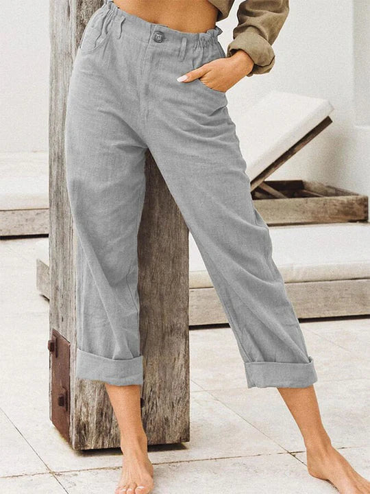 Stylish linen trousers with rolled hem - comfort & trend