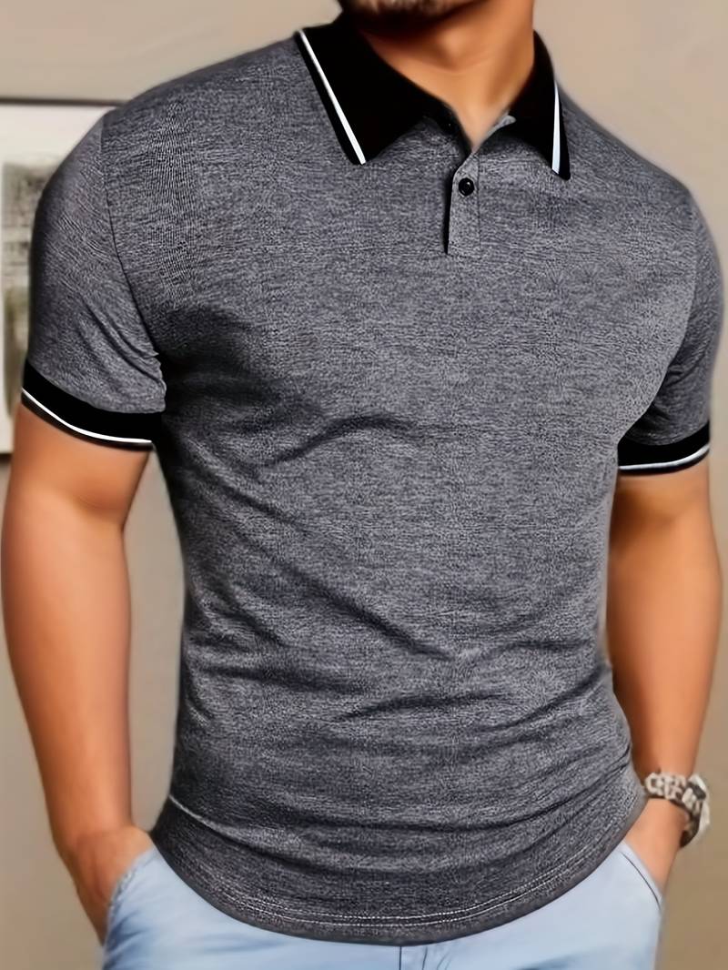 Caleb trendy color block short sleeve shirt with button fastening and lapels