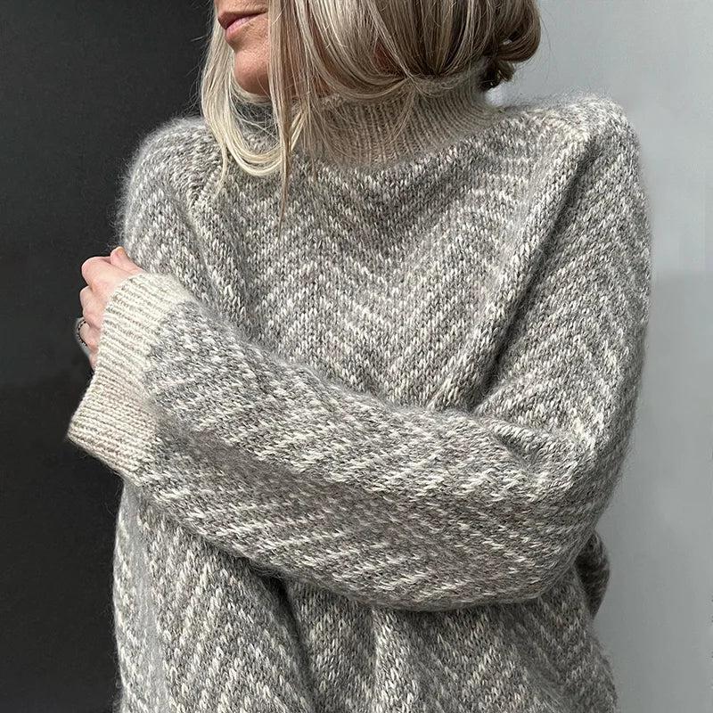 Gray striped long sleeve sweater