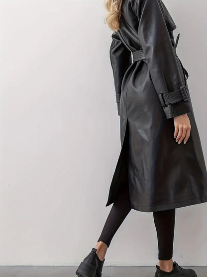 Winona - trench coat leather jacket with belt