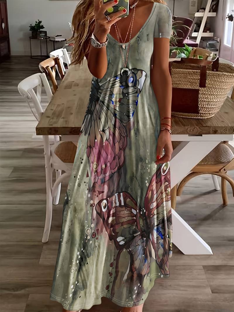 Grace - butterfly print v-neck dress for spring & summer