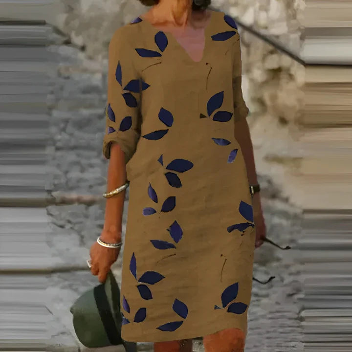 Mavis – stunning leaf print summer dress for women