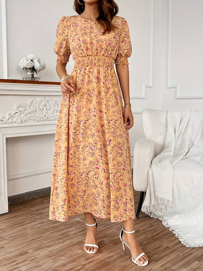 Amelia – dress with round neck and floral print for spring and summer