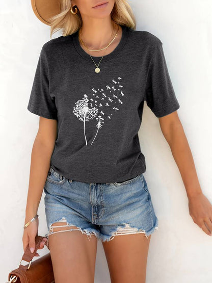 Zoe – t-shirt with dandelion print and crew neck