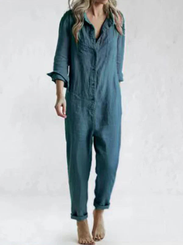 Casual long-sleeved jumpsuit with buttoned lapels