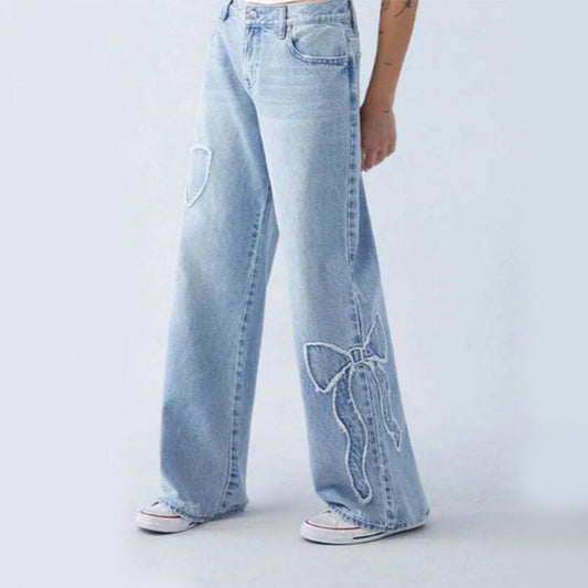 Wiga - denim trousers with bow embroidery