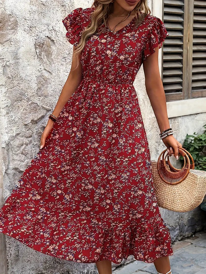 Lily – floral dress with v-neck and elegant ruffle sleeves