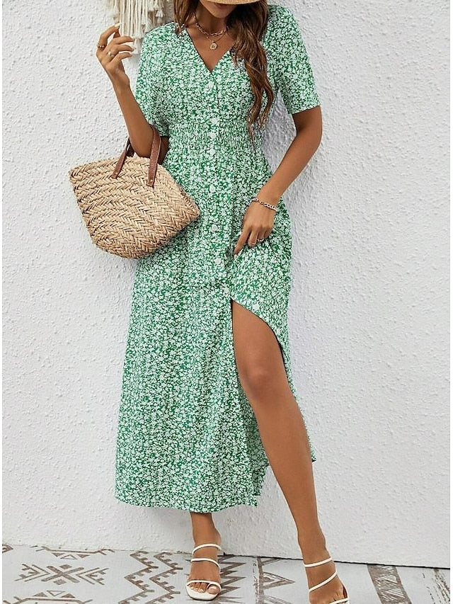 Grace – airy maxi dress with short sleeves and v-neck