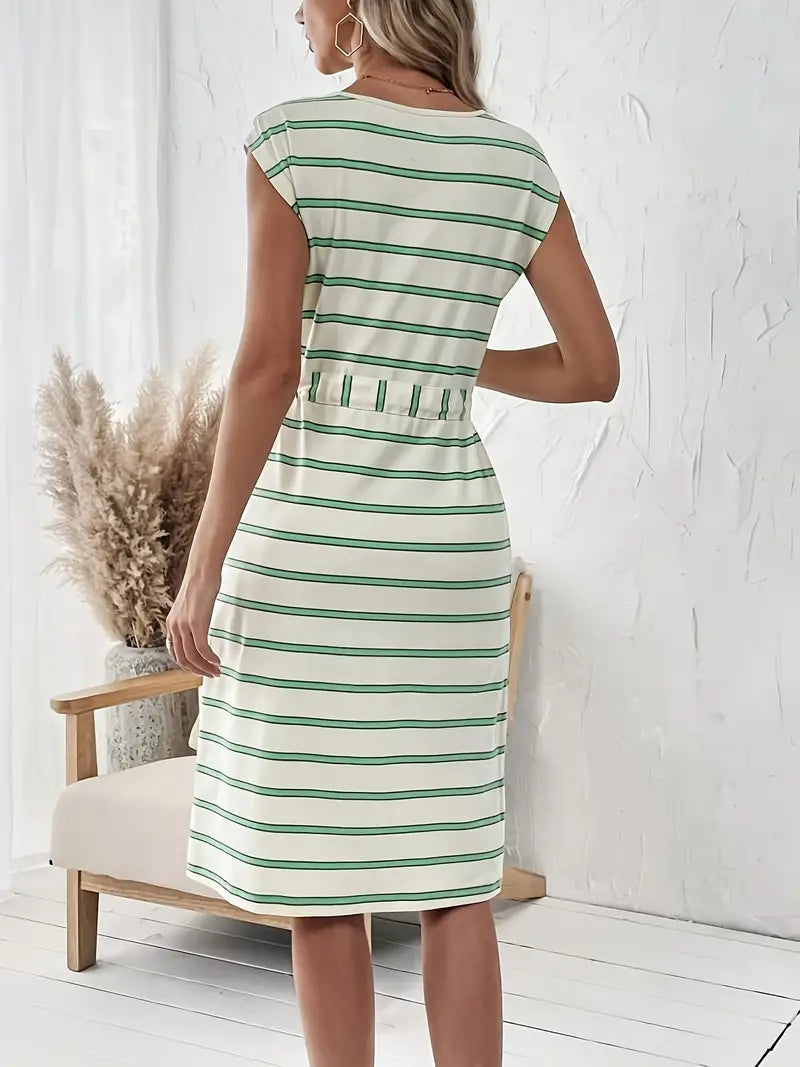 Ava - striped print crew neck dress