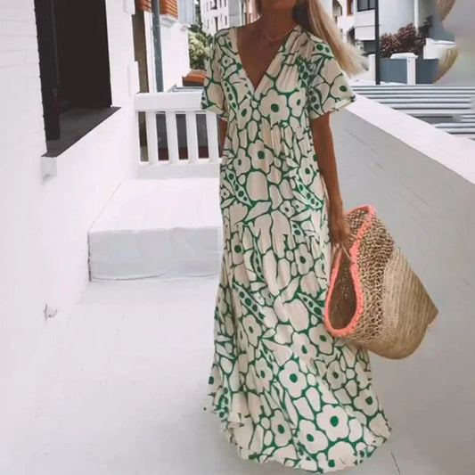 Samantha - green maxi dress with short sleeves