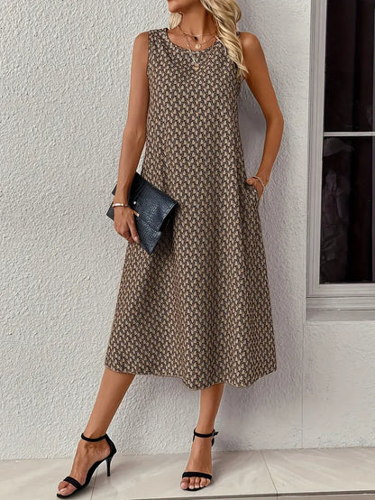 Olivia – midi dress with a round neckline and an all-over print